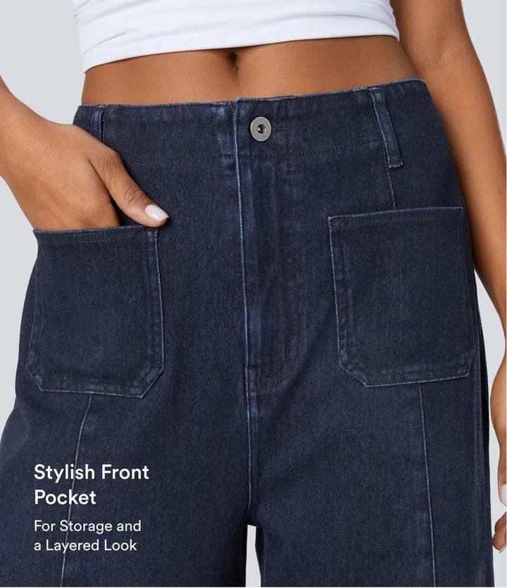Halara Flex med hög midja och fickor tvättad för vardag vida ben jeans