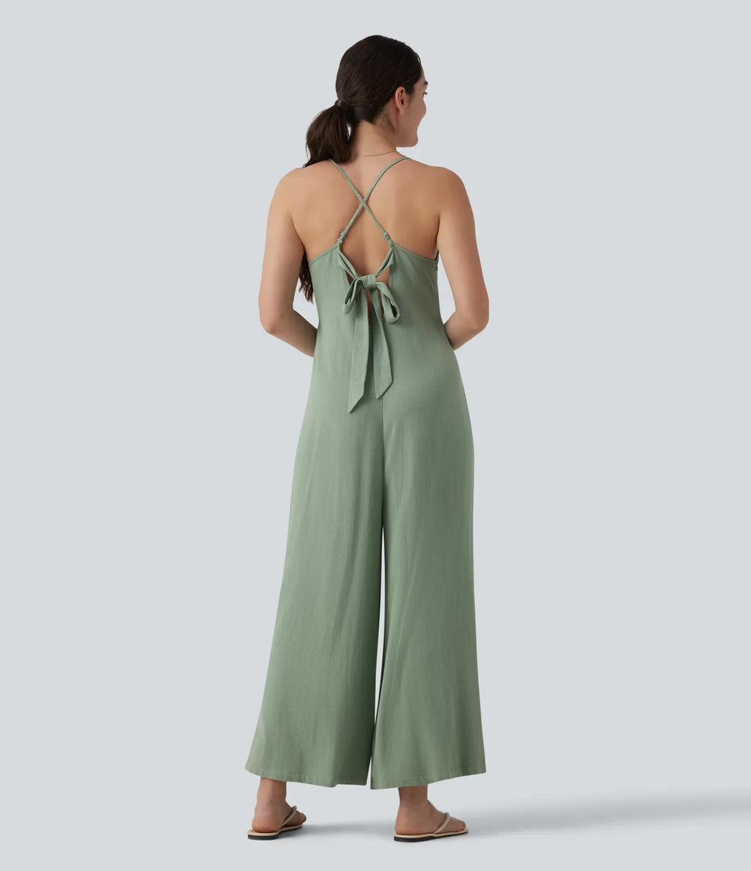 Justerbara axelband ärmlös rygglös knytning i ryggen linne vardaglig baggy jumpsuit