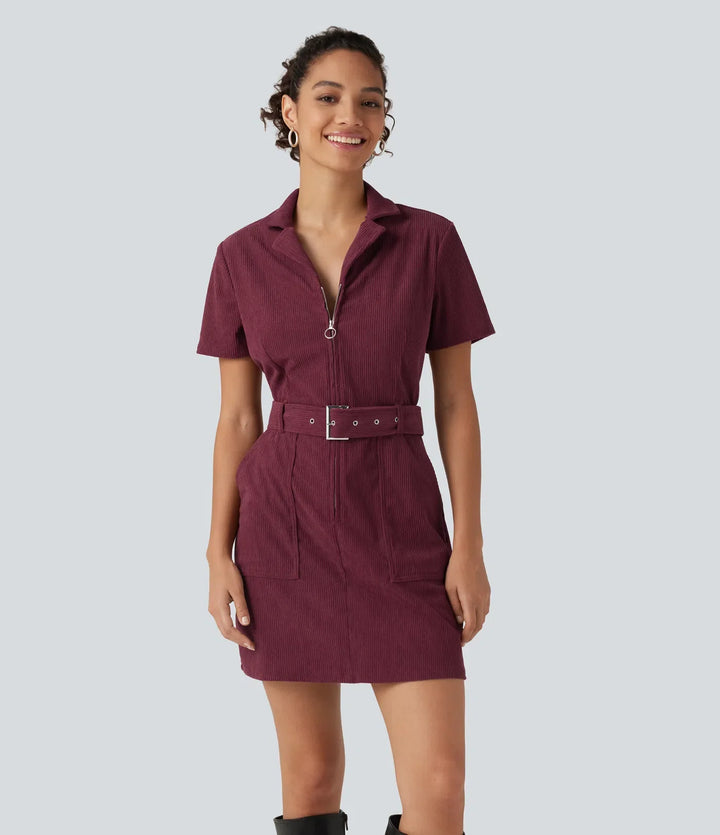 Kortärmad bältad manchester mini vardagsklänning med fickor