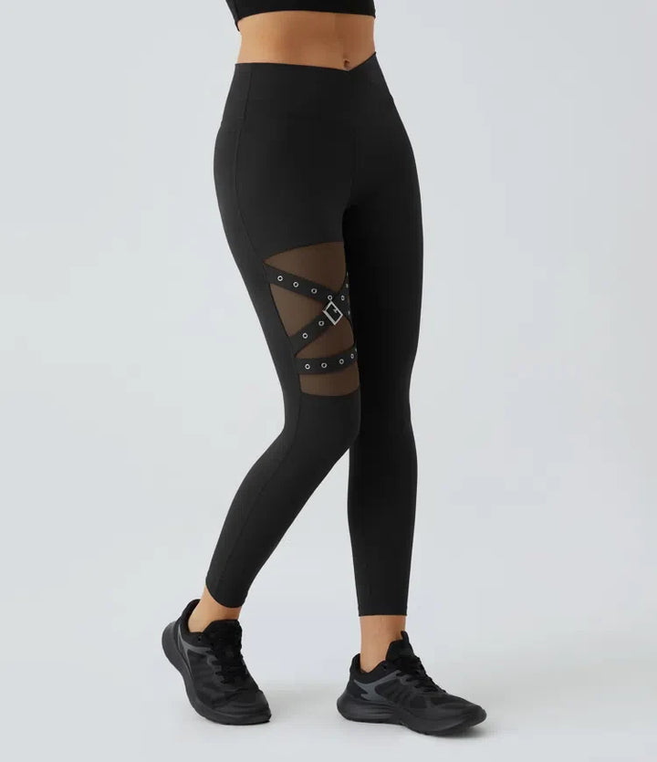 DayStretch med hög midja omlott kontrastmesh dekorativ spänne yogaleggings