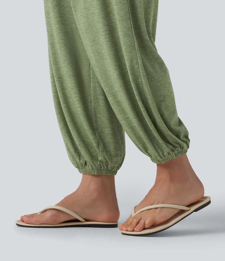 Korsad rygglös ärmlös inbyggd BH melerad vardaglig jumpsuit med fickor-Easy Peezy