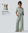 Båtringad kortärmad dragsko baggy vardaglig jumpsuit med fickor-Easy Peezy Edition