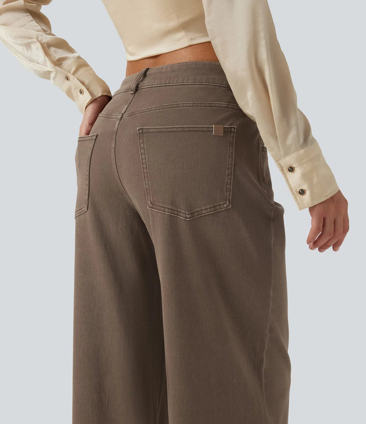 Lyckera Flex låg midja vida ben vardagsjeans med fickor