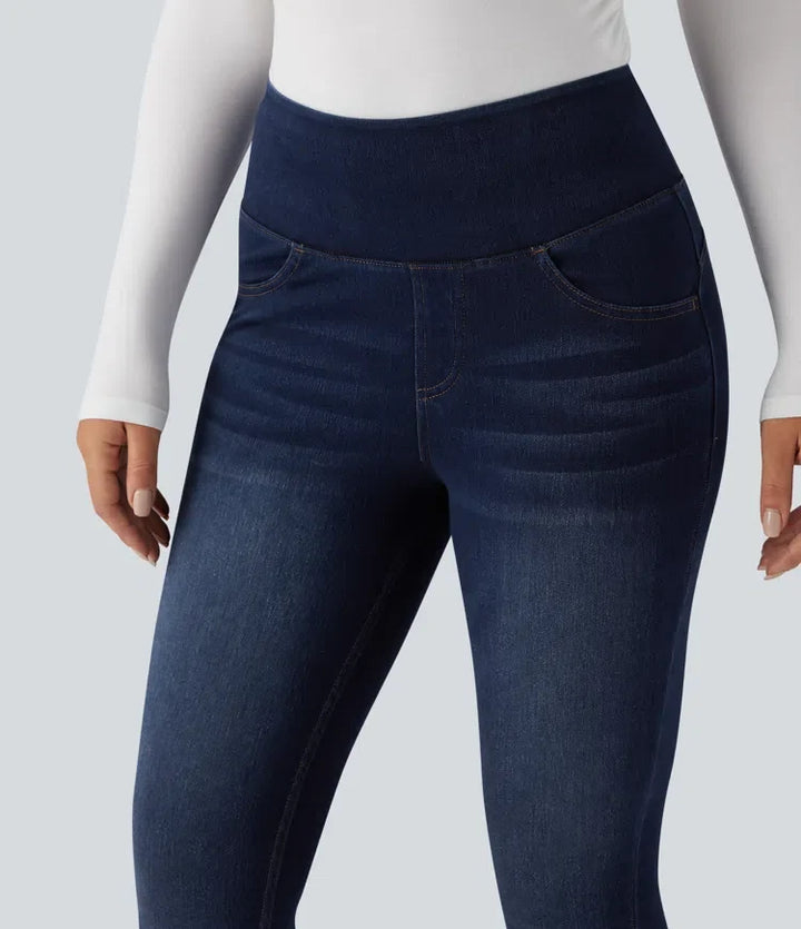 Halara Flex med hög midja och magkontroll rumplyftande denim vardagsleggings med fickor
