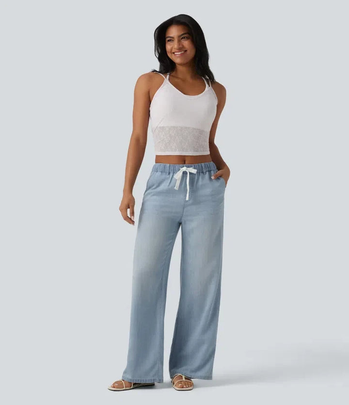 Med medelhög midja dragsko vardagsjeans med fickor
