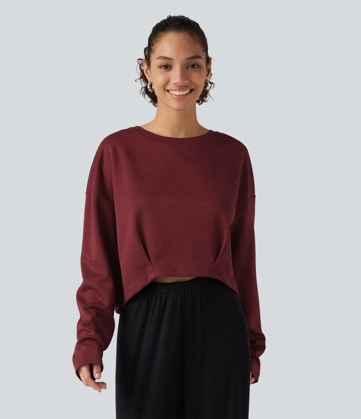 Båtringad långärmad rynkat lounge topp