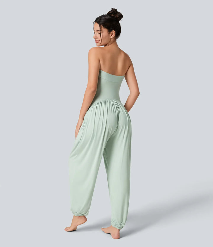 Ribbad tubmodell bar rygg sidoficka jumpsuit för vardag