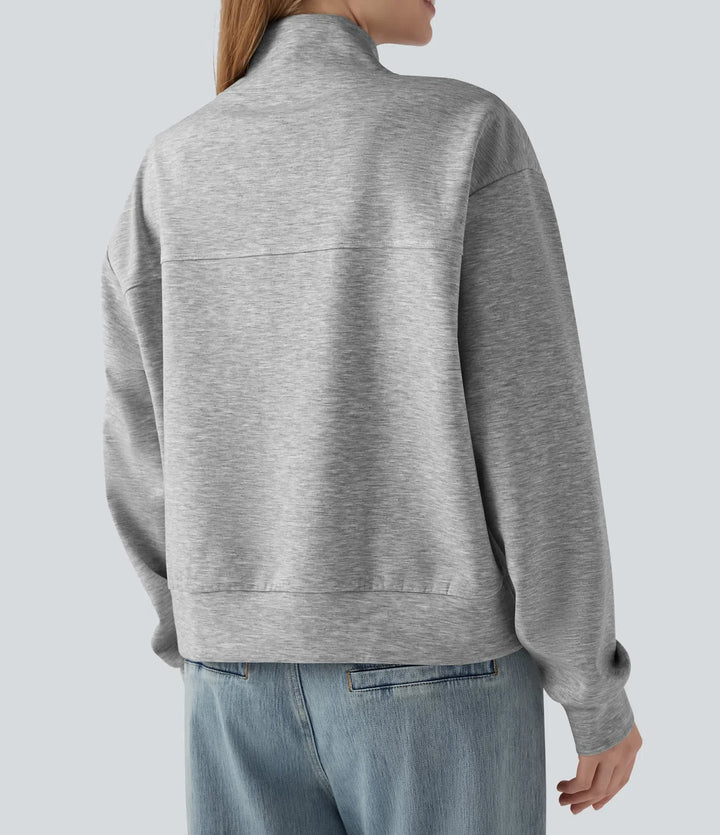 V-ringad långärmad knapp gylf vardaglig sweatshirt med fickor