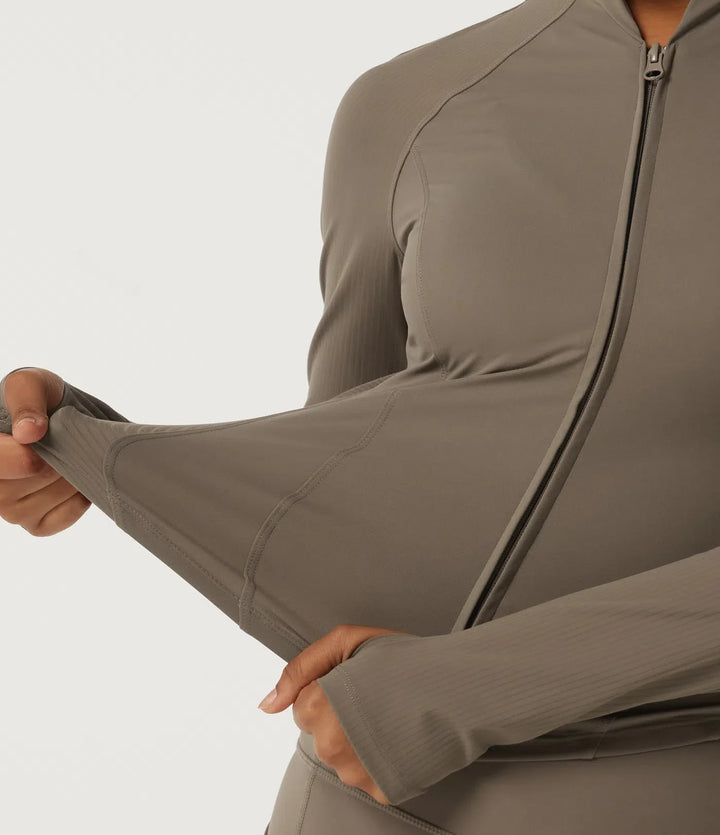Lyckera UltraSculpt halvpolo långärmad yoga kurvig jacka med tumhål och fickor