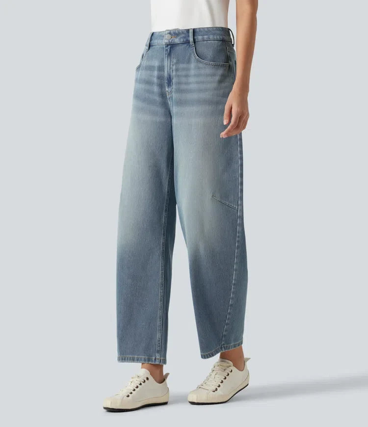 Lyckera Flex högmidjad vardaglig barrel ben jeans med fickor