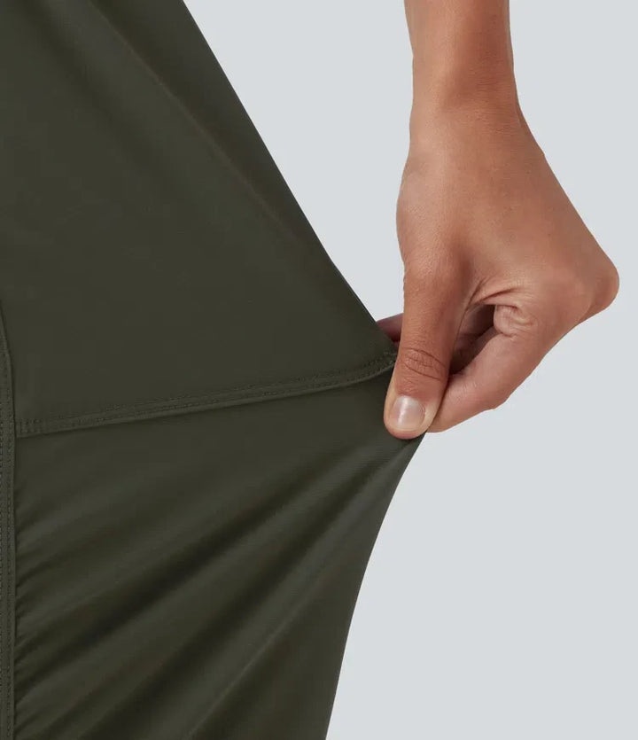 Med medelhög midja dragsko rynklad avsmalnande snabbtorkande InstantCool löpning joggingbyxor med fickor – UPF40+