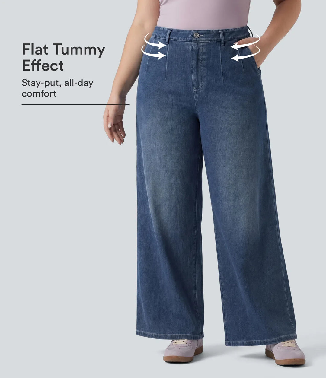 Halara Flex plusstorlek med hög midja och magkontroll vida ben vardagsjeans med fickor