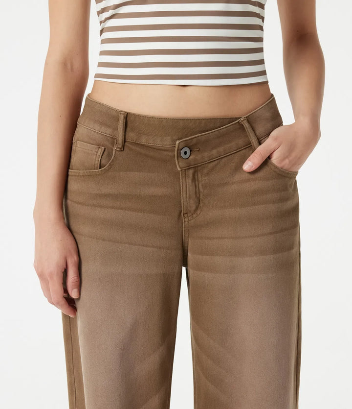 Halara Flex asymmetrisk med låg midja vida ben färgglad tvättad vardagsjeans med fickor