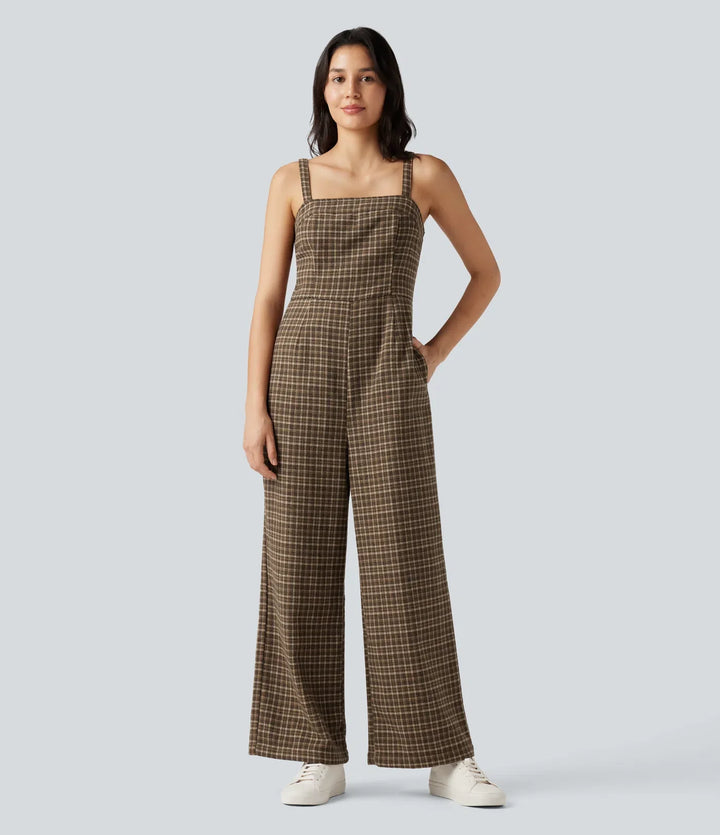 Rutig vardaglig jumpsuit med fickor
