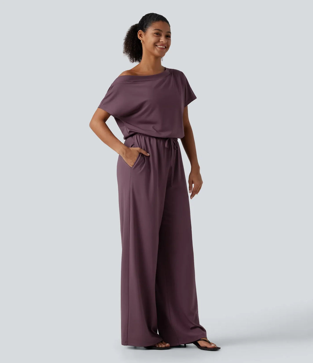 Enaxlad dragsko inbyggd BH vardaglig jumpsuit med fickor-Easy Peezy Edition