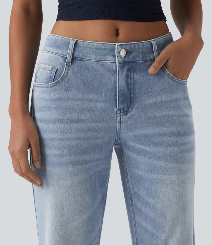 Lyckera Flex låg midja utsvängd tvättad vardagsjeans med fickor