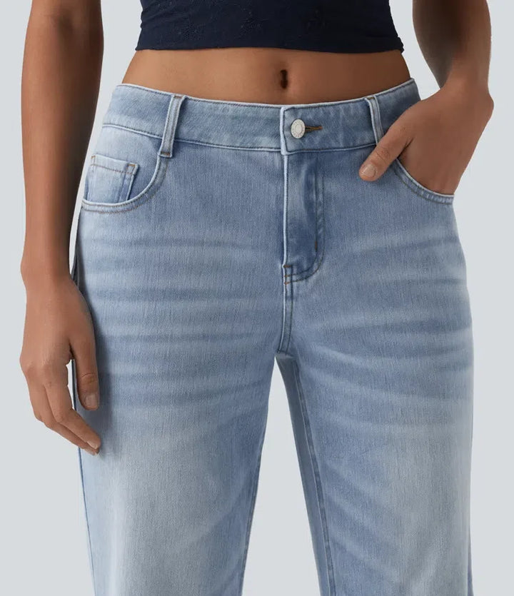 Halara Flex med låg midja utsvängd tvättad vardagsjeans med fickor