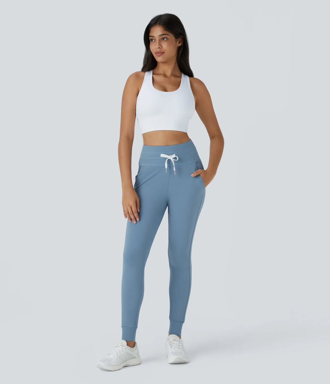 SoftlyZero Plush med hög midja dragsko ficka enfärgad fullängd joggingbyxor