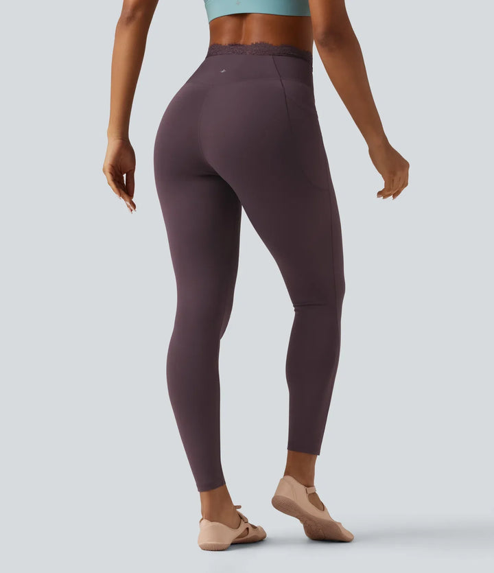 SoftlyZero med hög midja omlott kontrastspets yogaleggings med fickor