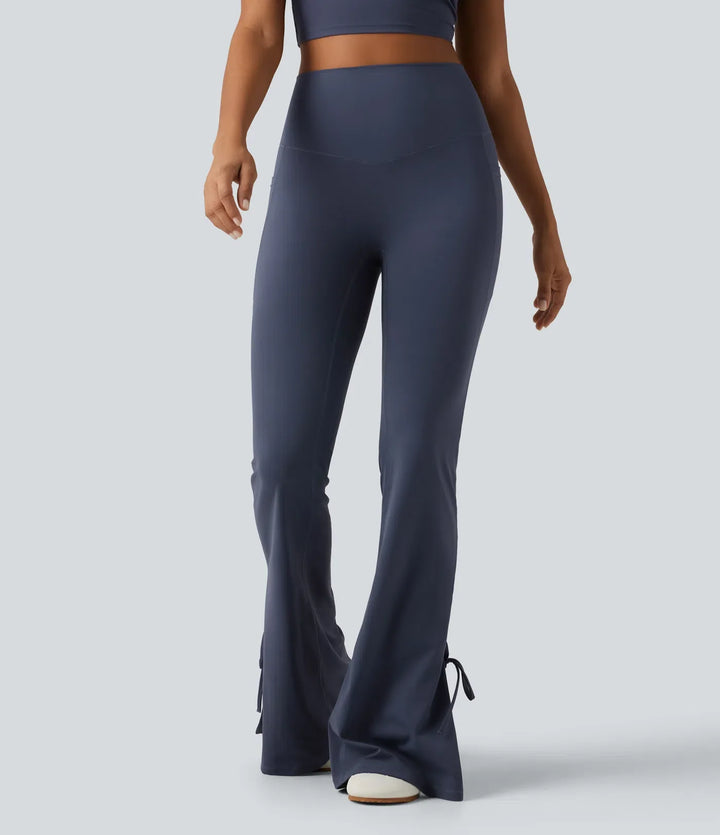 Halara UltraSculpt med hög midja spets upp utsvängd yogaleggings med fickor