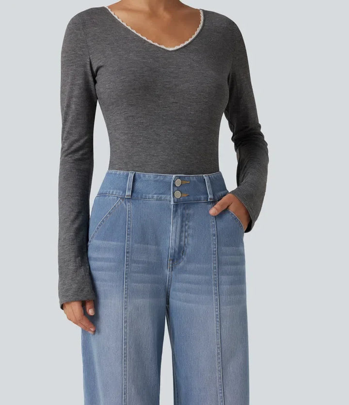 Lyckera Flex medelhög midja vida ben vardagsjeans med fickor