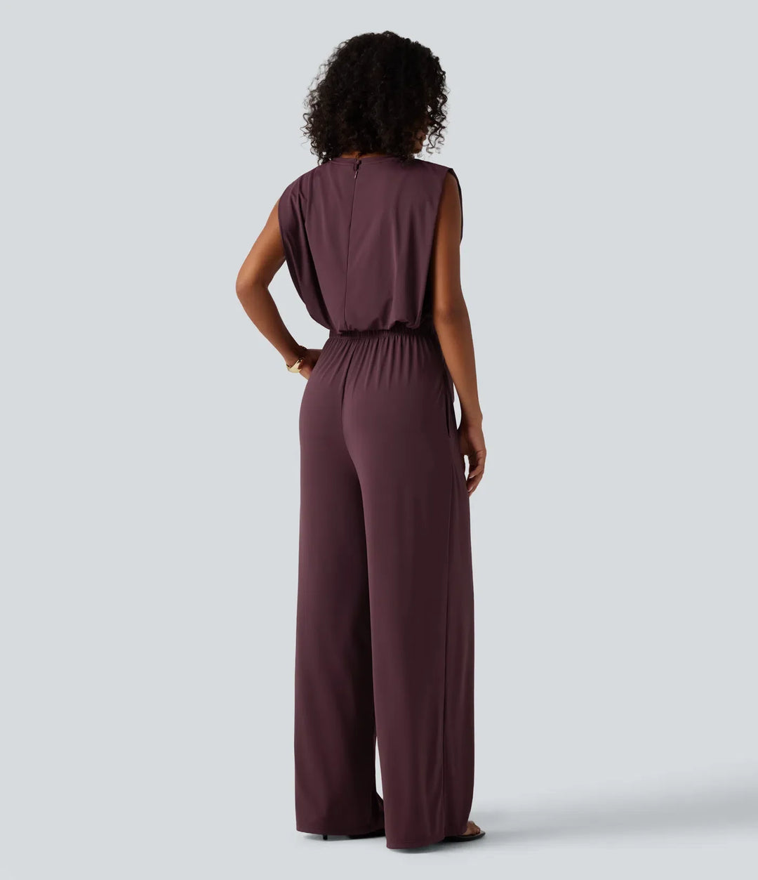 Rund hals ärmlös knytning fram InstantCool vardaglig jumpsuit med fickor-Easy Peezy Edition-UPF50+