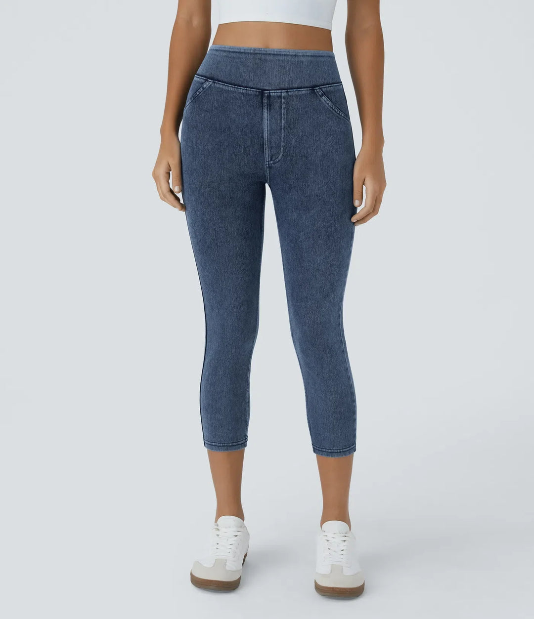 Lyckera Flex högmidjad ficka denim capri vardagsleggings