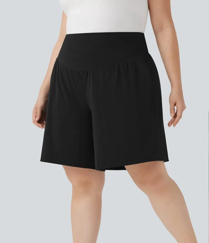 Plusstorlek SoftlyZero Airy med hög midja InstantCool yoga bermudashorts med fickor