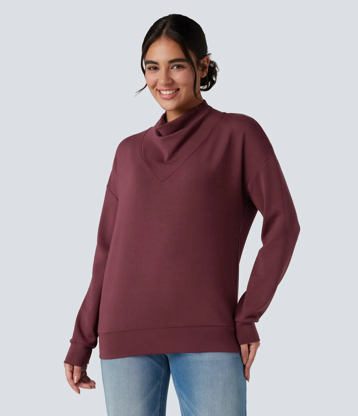 SpacerTek draperad hals långärmad vardaglig sweatshirt