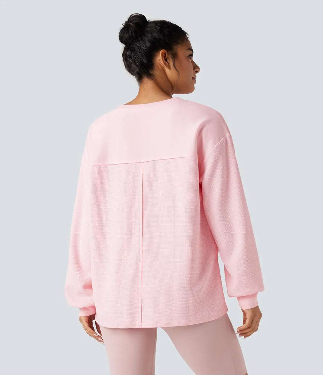 Rund hals långärmad slits fåll våffelstruktur oversized vardaglig sweatshirt med fickor