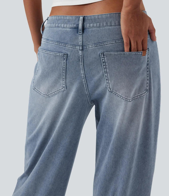 Lyckera Flex medelhög midja raka ben vardagsjeans med fickor