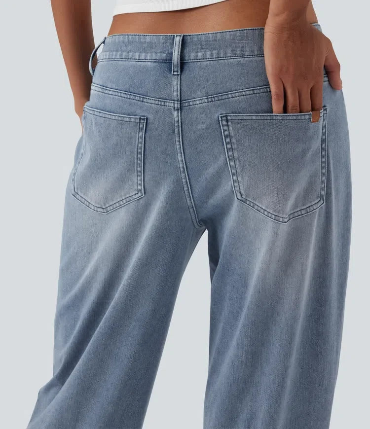 Lyckera Flex medelhög midja raka ben vardagsjeans med fickor