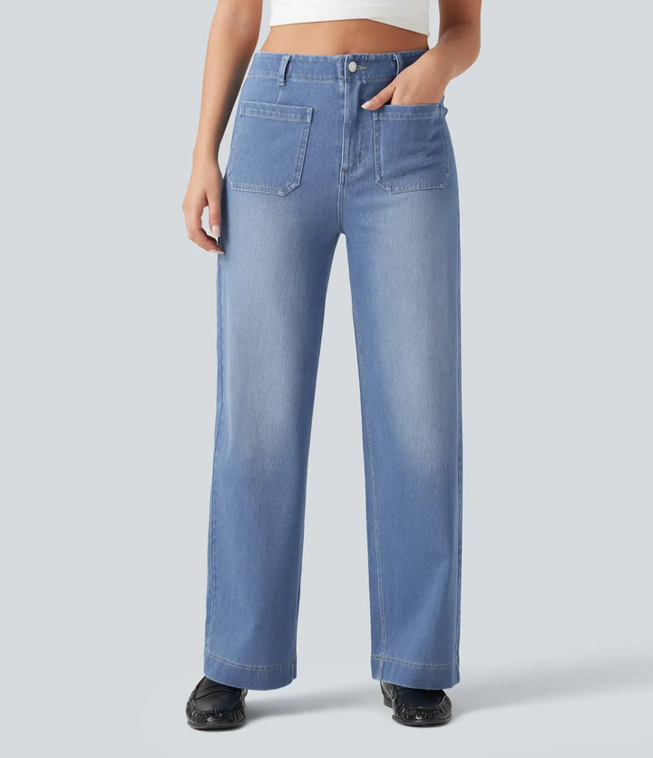 Halara Flex med hög midja raka ben vardagsjeans med fickor