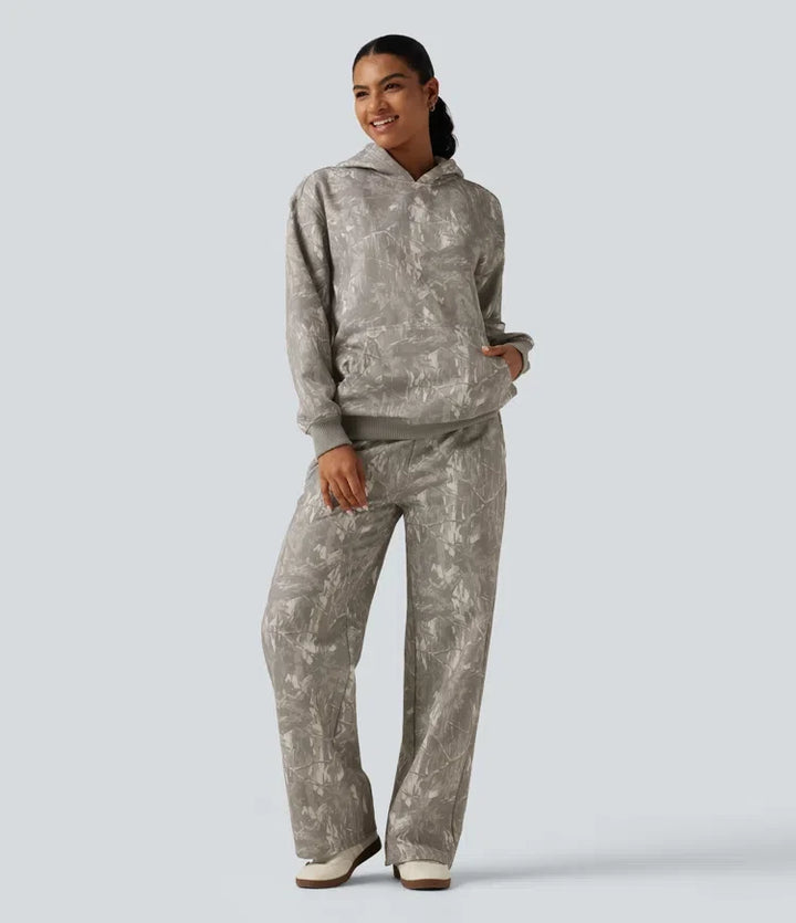 Med huva långärmad vardaglig sweatshirt med ficka