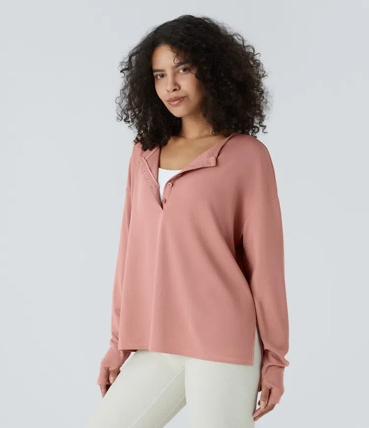 Front tumhål våffelstruktur vardaglig sweatshirt