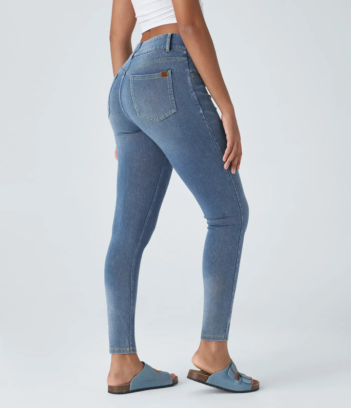 Halara Flex med hög midja dragkedja fickor för vardag smal jeans