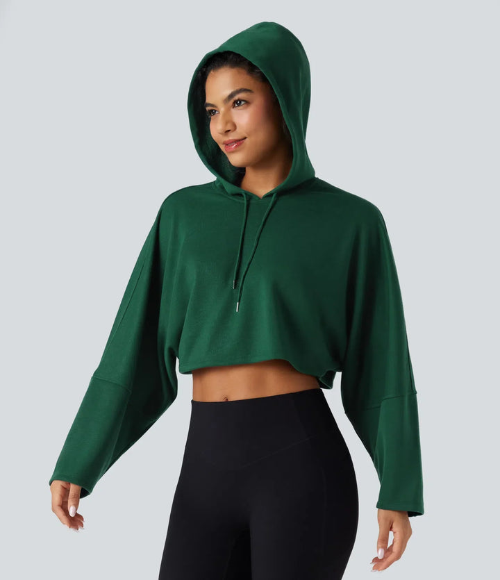 Med huva nedhasad axel croppad avslappnad vardaglig sweatshirt