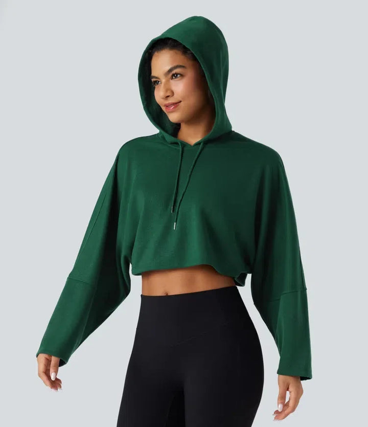 Med huva nedhasad axel croppad avslappnad vardaglig sweatshirt