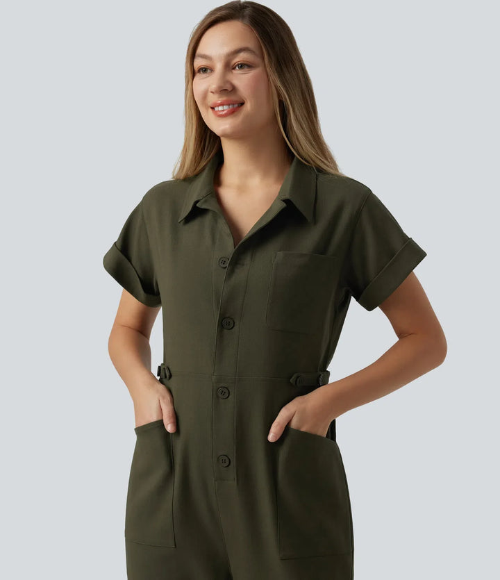 Kortärmad vardaglig jumpsuit med fickor