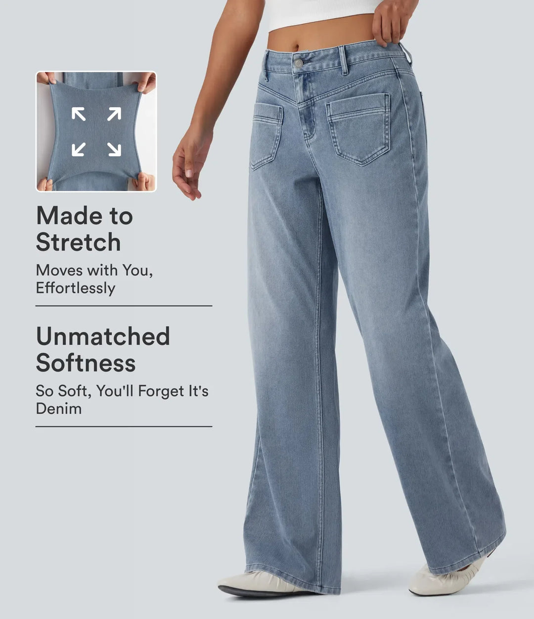 Lyckera Flex medelhög midja raka ben vardagsjeans med fickor