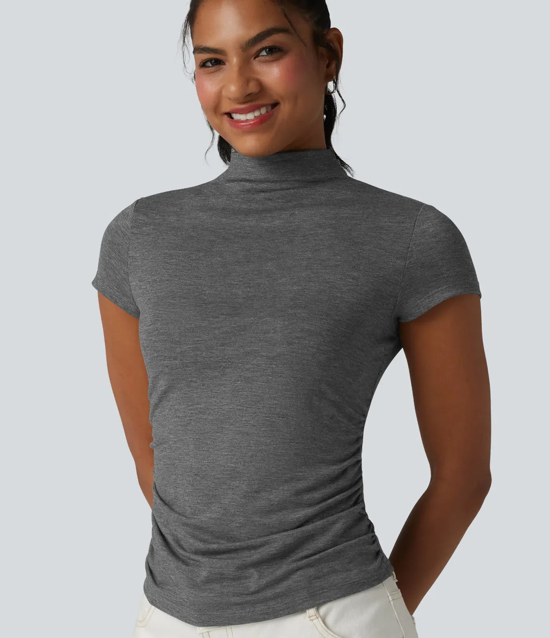 Halvpolo kortärmad rynklad T-shirt för vardag