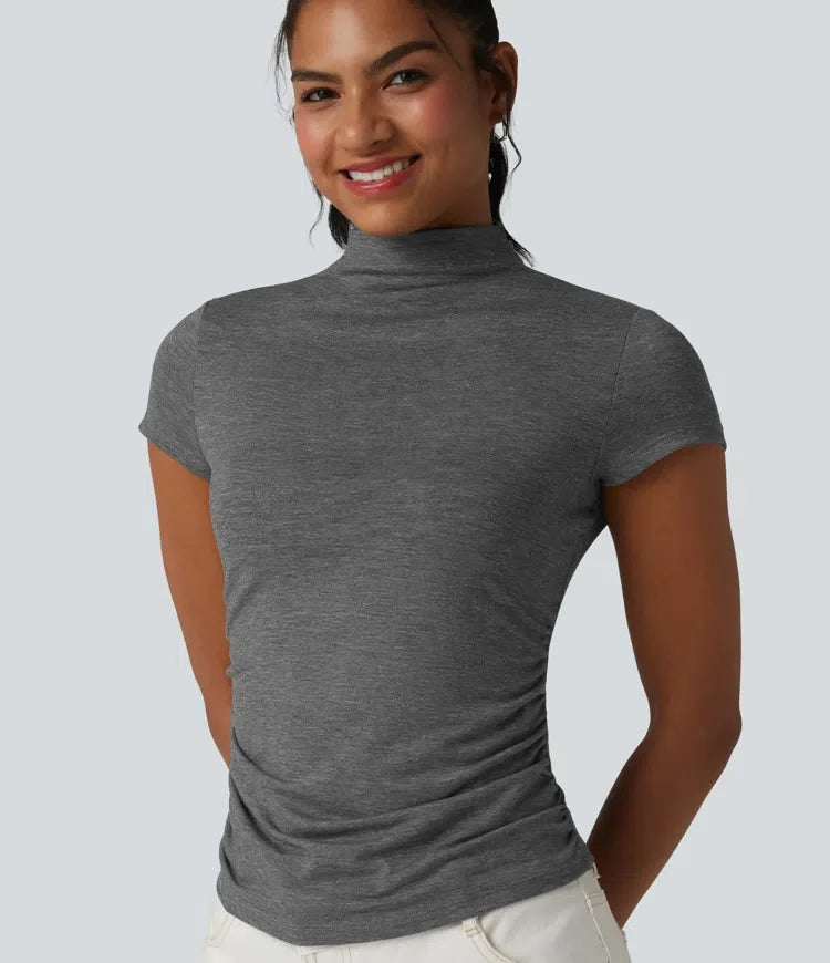 Halvpolo kortärmad rynklad T-shirt för vardag