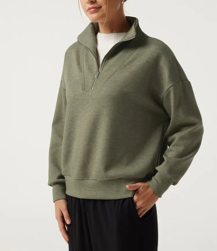 Halvpolo nedhasad halv dragkedja långärmad vardaglig sweatshirt