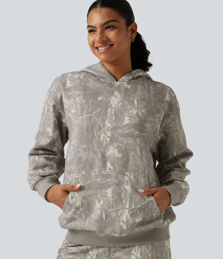 Med huva långärmad vardaglig sweatshirt med ficka
