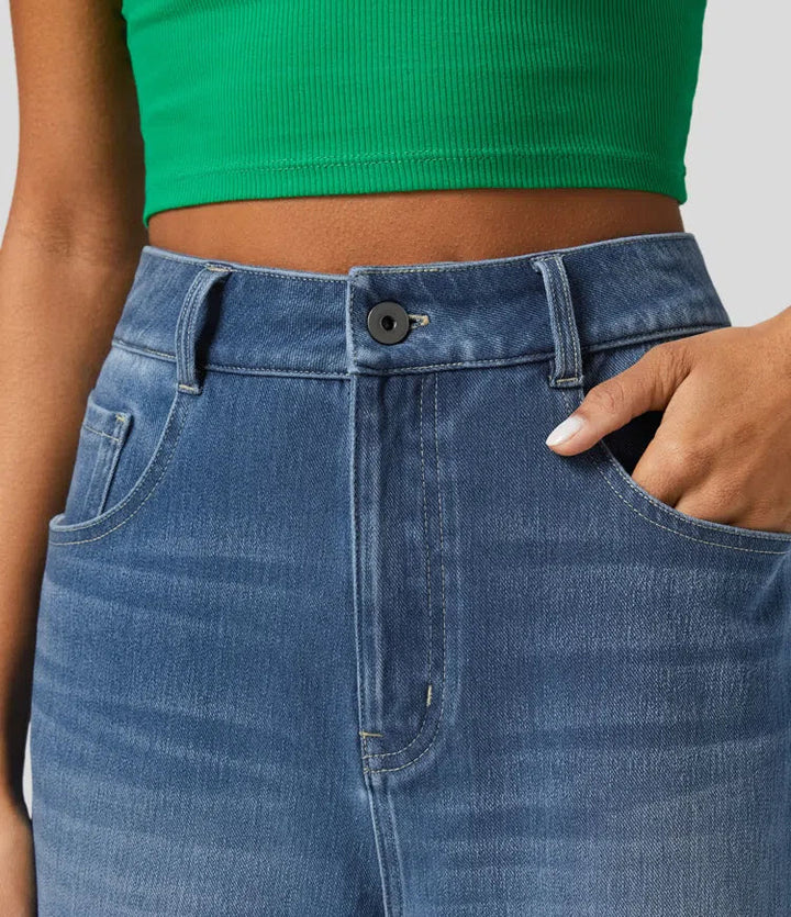Halara Flex med hög midja och fickor upprullad fåll vida ben tvättad vardagsjeans