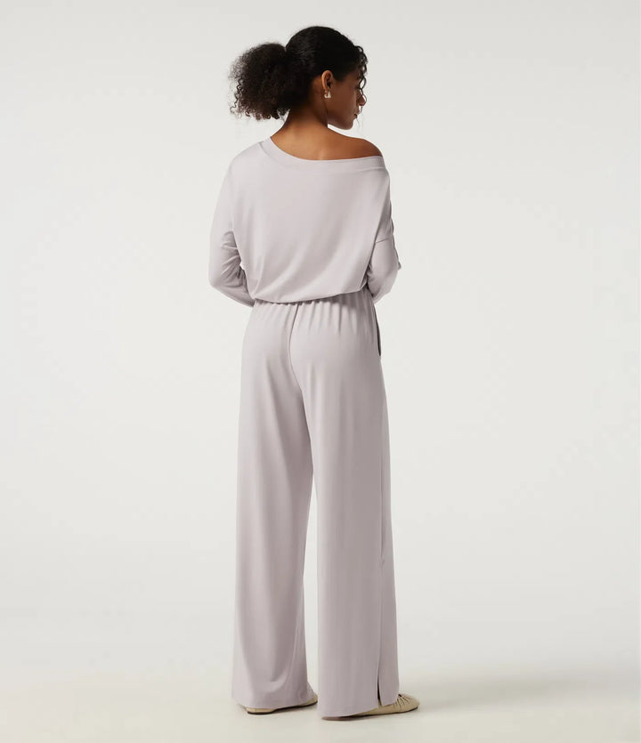 Enaxlad långärmad vida ben vardaglig jumpsuit med inbyggd BH och fickor -Easy Peezy Edition
