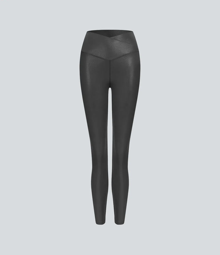 SoftlyZero konstläder crossover ficka folie mönster stretchig vardagsleggings
