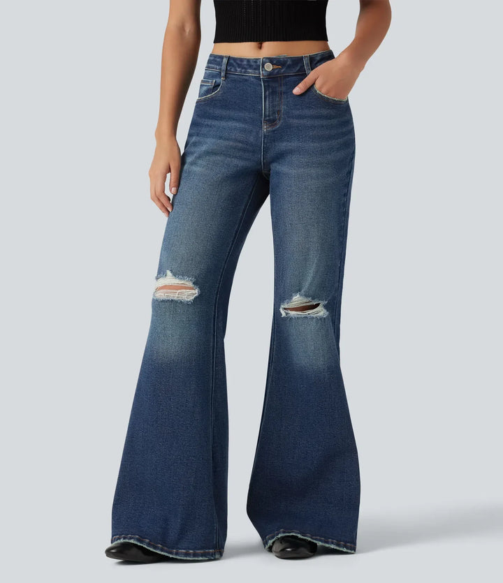 Låg midja vardaglig utsvängd jeans med fickor
