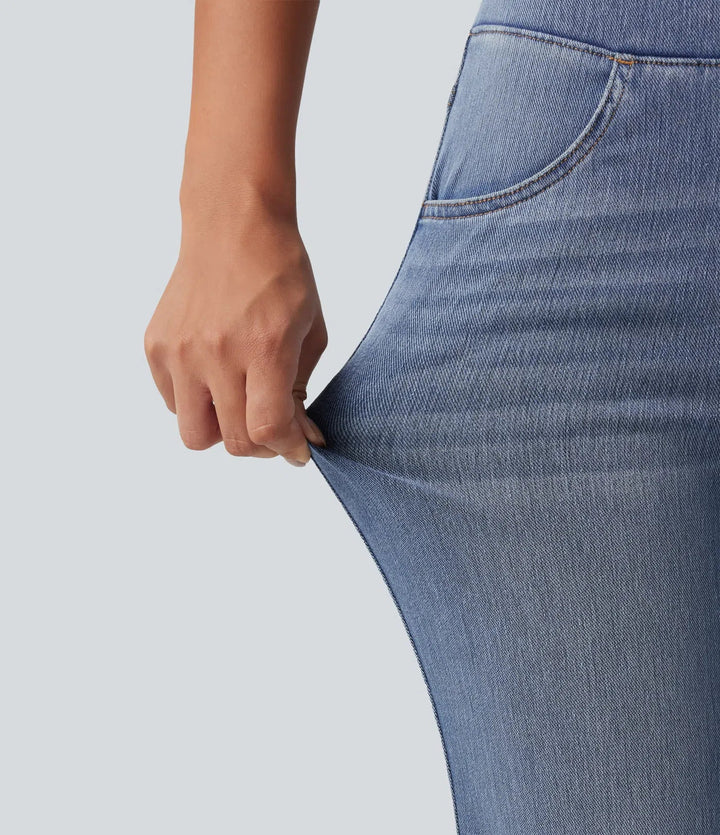 Halara Flex med hög midja rand utsvängd tvättad vardagsjeans med fickor