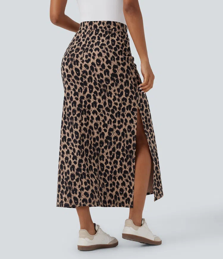 Halara UltraSculpt leopardmönstrad med hög midja slits maxi vardagskjol